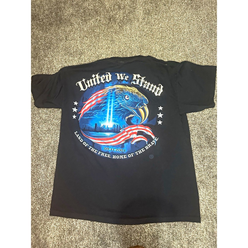 9/11 Memorial T Shirt Mens L United We Stand Twin Towers Eagle USA Graphic Tee